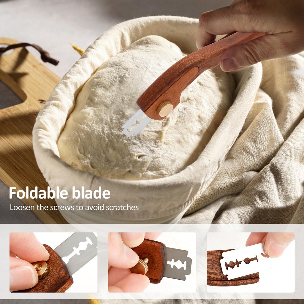 Bread Lame Wooden Bread Bakers Cutter Slashing Tool with 5pcs Blades Scoring Cutter Kitchen Baking Accessories Toast Knife