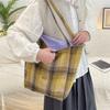 Шерстяная ретро-сумка через плечо в клетку, клетчатая сумка через плечо из холста, большая вместительная двухсторонняя сумка для поездок на работу