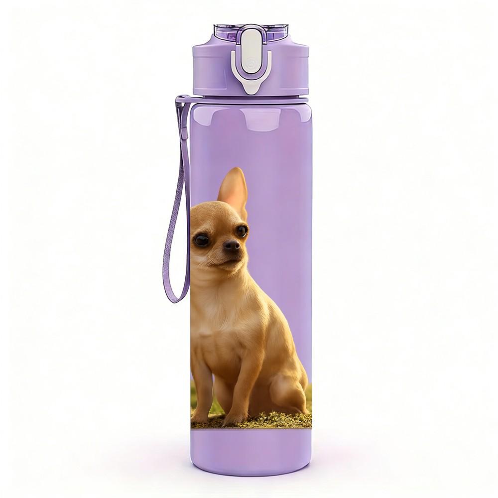 1PC Standing Chihuahua 750ml Color Plastic Sports Water Bottle Leakproof Flip Straw Lid Suitable for Sports Office Home Use