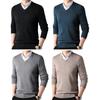 Осень-зима мужской свитер с V-образным вырезом, трикотажный однотонный эластичный пуловер средней длины, формальный деловой стиль, свитер