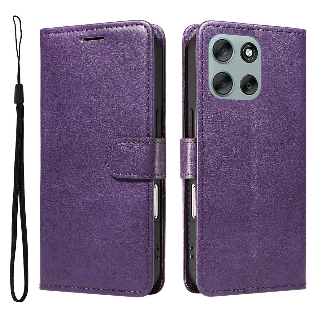 For Motorola Moto G56 5G Leather Wallet Case with Strap Solid Color Phone Stand Cover