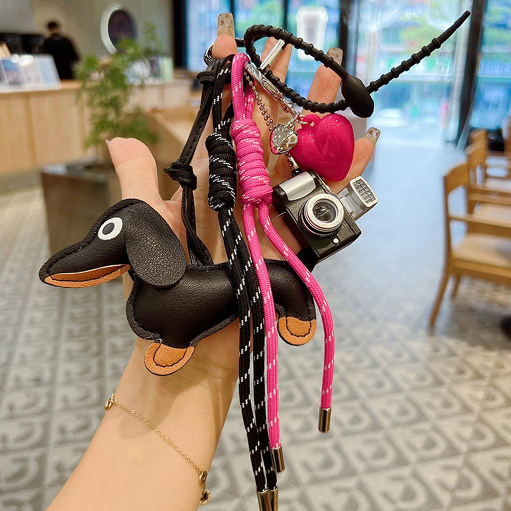 Stylish Dachshund Pendant with Soft Rope Tassels Key Holder Fashion Charm PU Texture Perfect for Bags or Car Decoration