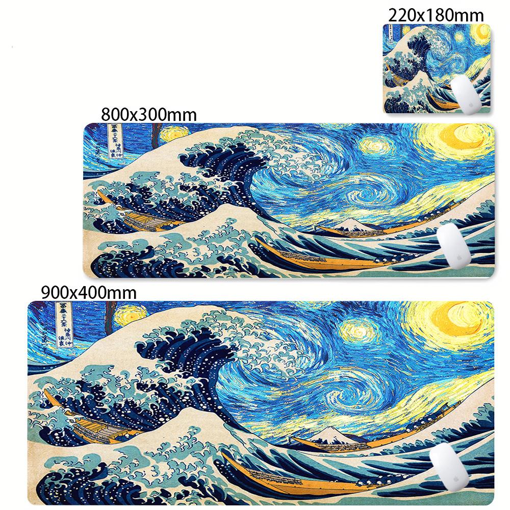 Japanese Style Sea Wave Large Mouse Pad Anime Black Gaming Extended Mat Xxl Deskmat Thick Long NonSlip Rubber Base Mice Mats
