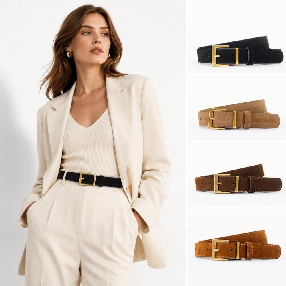 Vintage Square Alloy Pin Buckle Waist Belt Faux Suede Simple Suede Leather Belt Matte Versatile Waist Belt For Outfit Matching