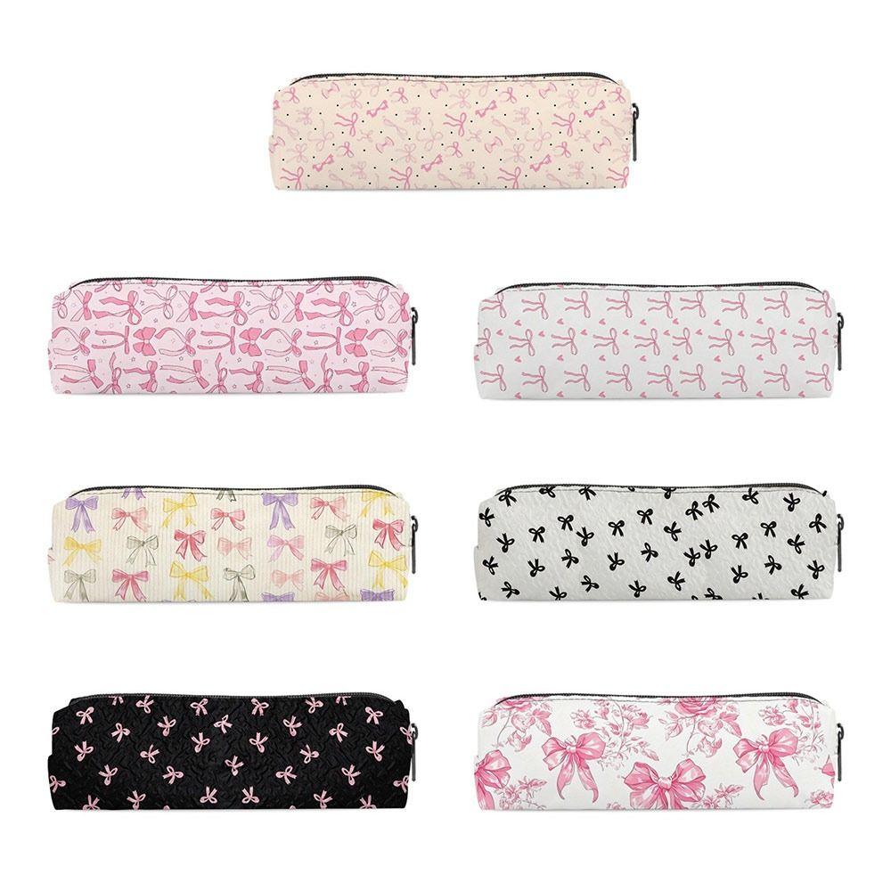 Portable Bowknot Pen Bag Zipper Closure Pencil Pouch New Pencil Case School Supplies
