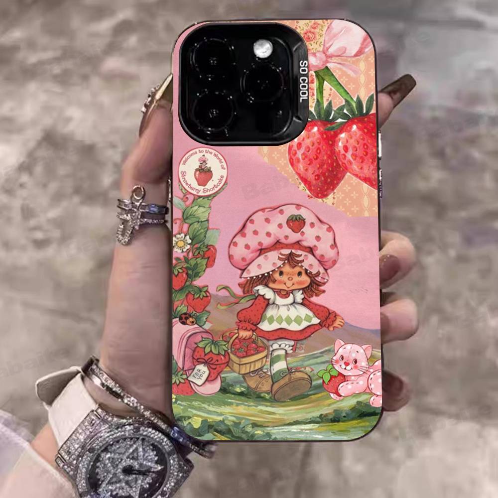 Анимированный чехол для телефона S-Клубничный S-Шорткейк Для IPhone 17 16 15 14 11 12 13 Pro Max Plus Pro Цветной Серебряный Чехол
