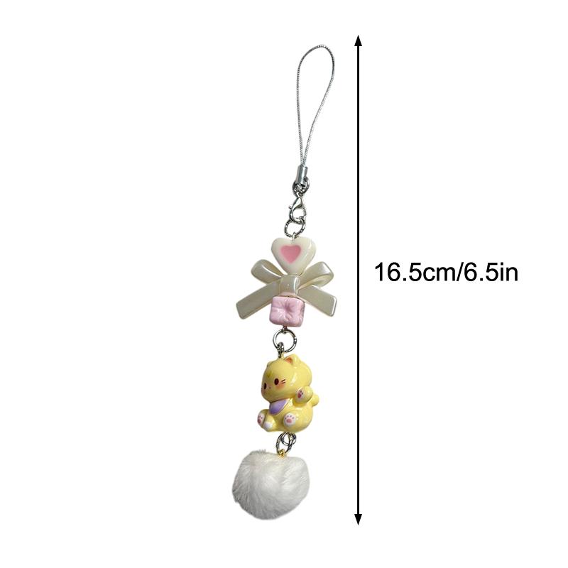 Y2K Мультяшный Кот Плюшевый Шар Бисероплетение Цепочка для Мобильного Телефона Милый Сладкий Бантик Котенок Шнурок для Телефона Брелок Для Девочек Подвеска для Камеры