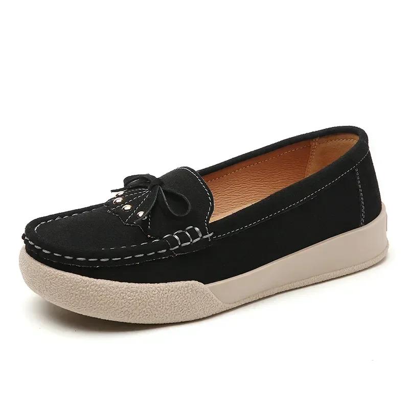Женские плоские туфли-лоферы без застежек Кожаные туфли на плоской подошве Женская осенняя новая мода Повседневная обувь на плоской подошве Женские мокасины на мягкой подошве Zapatos Mujeres