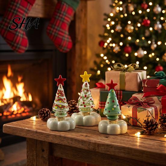 Elegant Holiday Ornament Collectibles Handmade Glass Christmas Tree with Star Top And Colorful Bead Details, Table Centerpieces Desktop Rotating