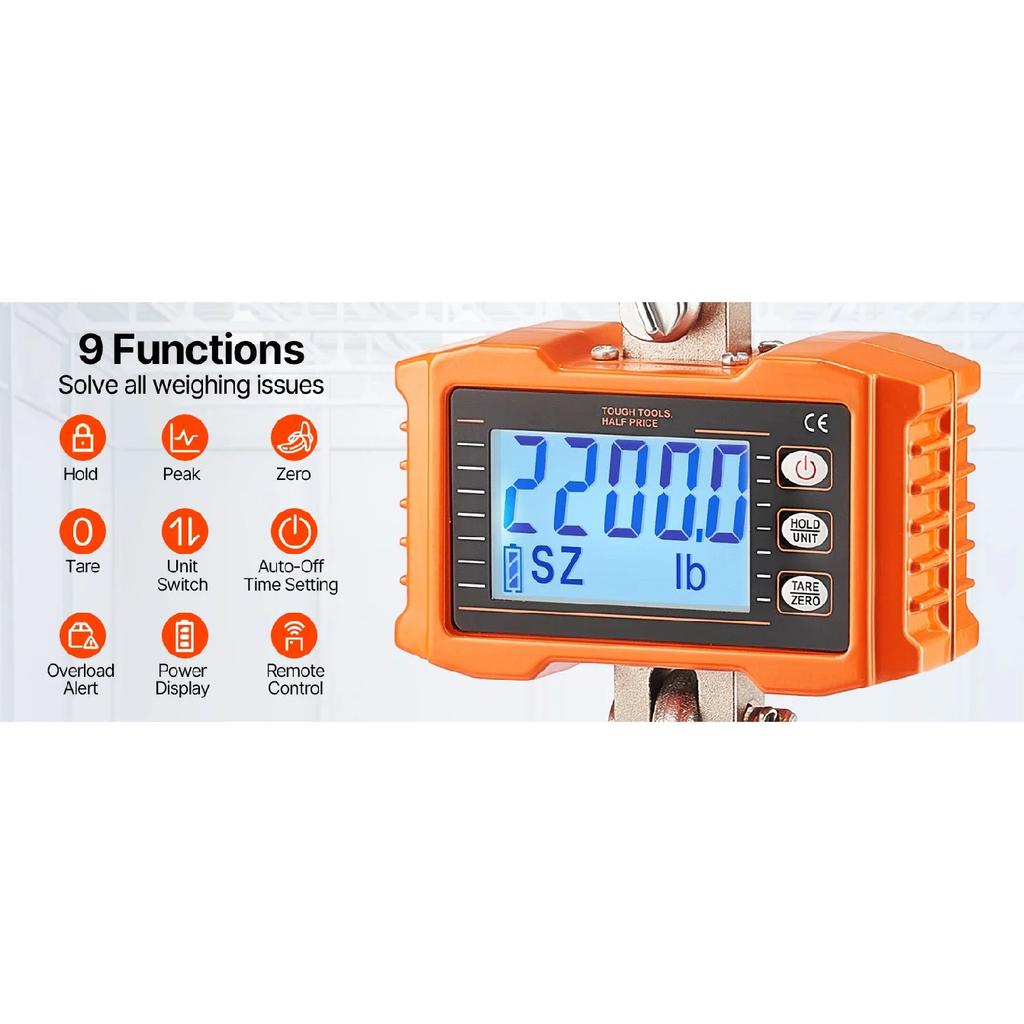 SucceBuy 1000kg/2000kg Digital Hanging Scale Portable with Remote Control Factory Crane Scale LCD Backlight Industrial Scales