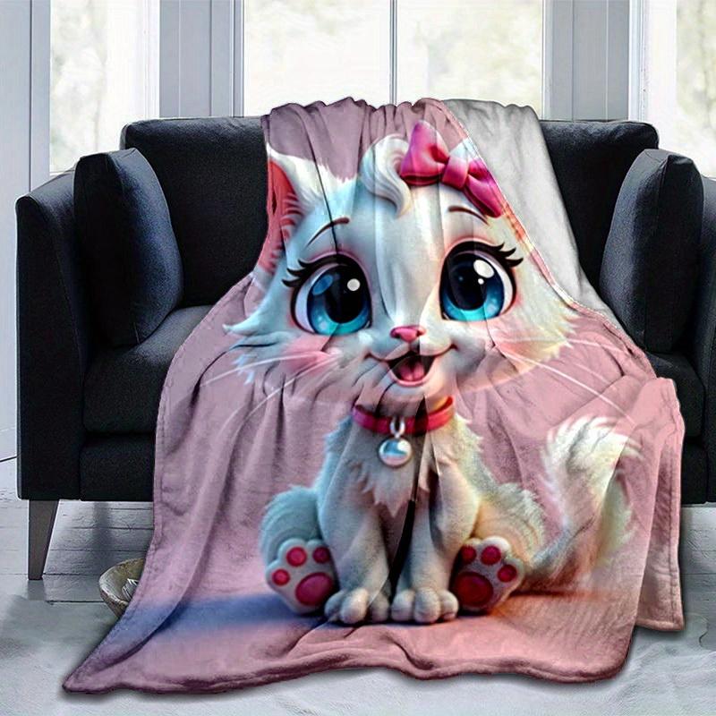 1pc Cute Cartoon Cat, Cartoon Blanket, for Decorating Your Own Sofa and Living Room, Super Soft Flannel, for All Season Use, Bed, Couch, Off