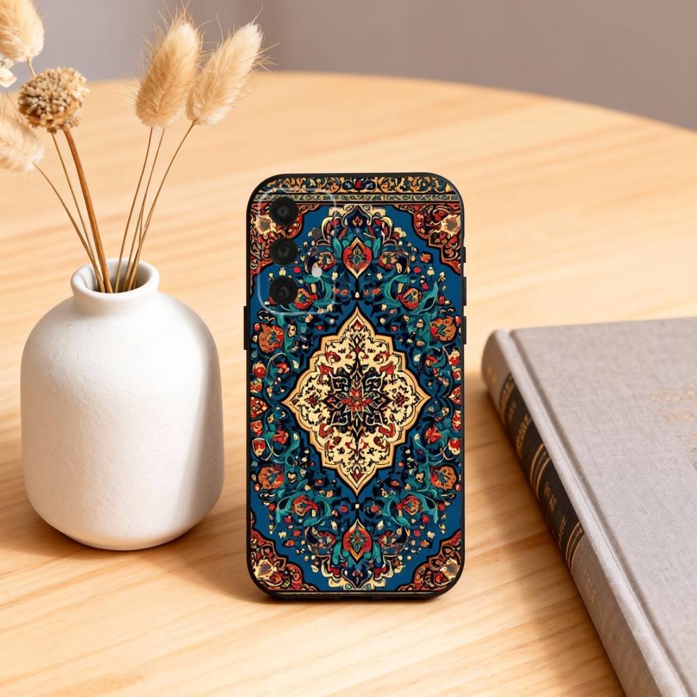 Чехол для телефона с персидским ковром для Samsung S25,24,23,22,30,21,10,9,Ultra,Plus,Lite,FE,4,5 G Мягкий черный чехол