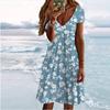 Летняя мода женские V-образный вырез короткий рукав цветочный принт платье сексуальные короткие юбки платья