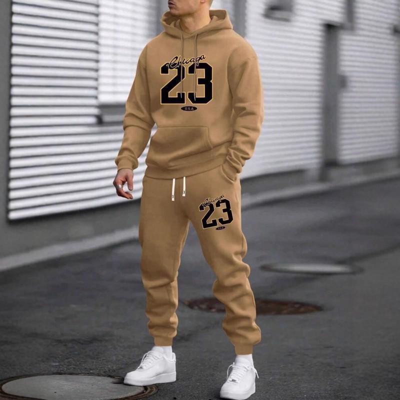 Winter Loose Fleece Hoodie Set Men Women Printed Hip Hop Tracksuit Casual Streetwear