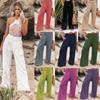 Solid Wide Leg Pants Women Casual Style Loose Office Long Pants Vintage Cotton and Hemp Comfortable Mid Waist Trousers
