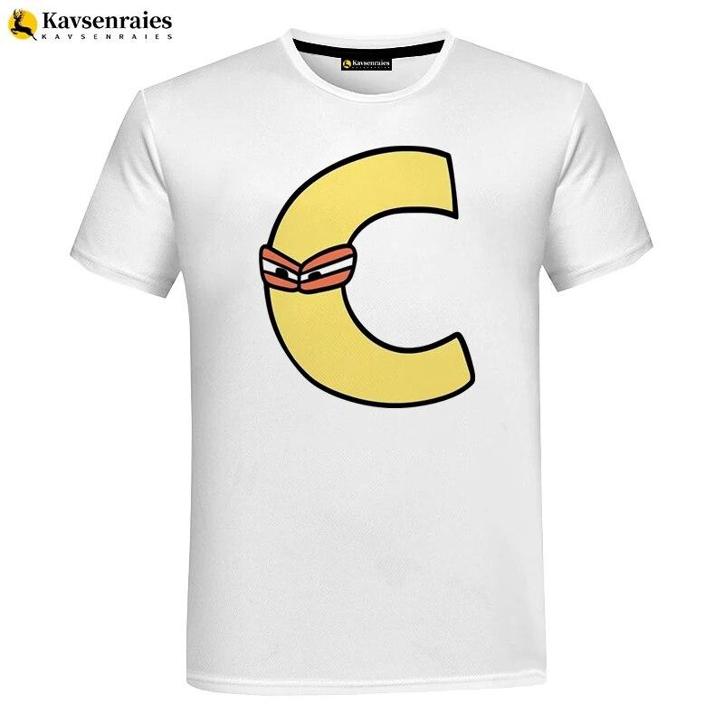 Футболка с 3D изображением алфавита, детская футболка с рисунком аниме для мальчиков и девочек, крутая уличная одежда с короткими рукавами, топы