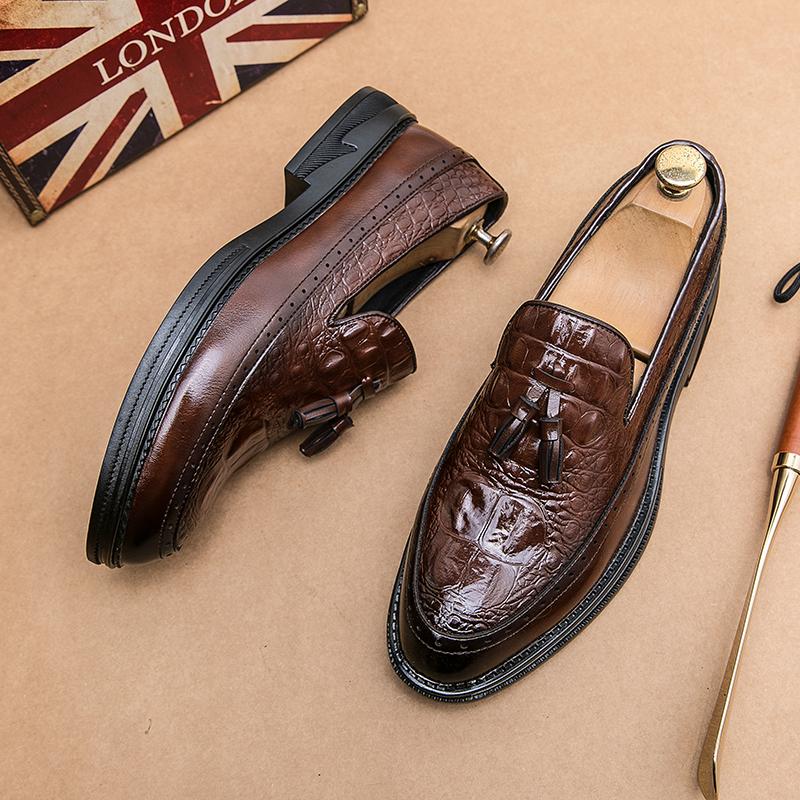 Мужские туфли из кожи с крокодиловым узором, роскошные модные свадебные туфли для жениха, роскошные итальянские туфли-оксфорды с кисточками, большой размер 46