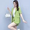 2 Piece Women Casual Outfit Lapel Short Sleeve Blazer Shorts Solid Color OL Style Single Button Blazer Shorts Set Elegant Office Suit