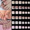 120Pcs French Short Square Artificial Press On Toenails Nude Pink Full Cover False Toe Nails Fake Toe Nail Extension For Women