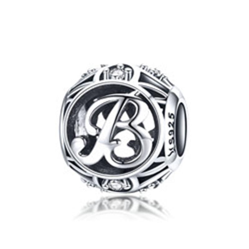 BAMOER Круглые шармы из стерлингового серебра 925 "Латинский алфавит"