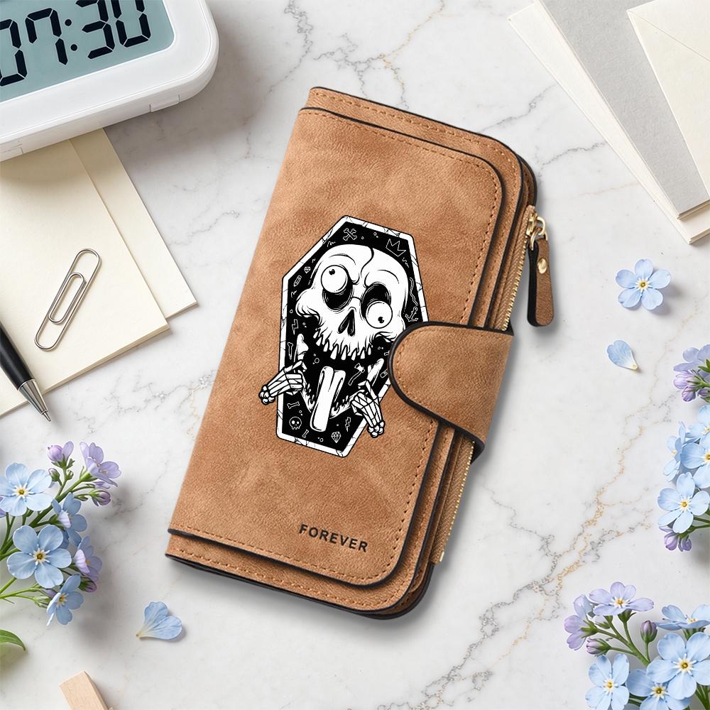 Gothic Skeleton Leather Wallet for Women Portable Multi Slot Card Holder Fashion Long Purse