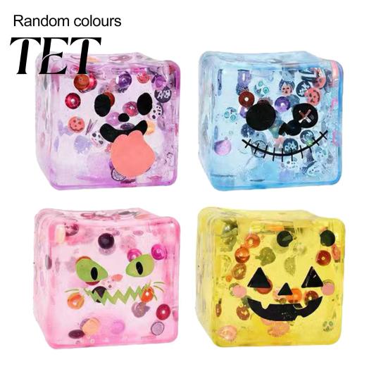 Small Desktop Toys for Party Supplies Halloween Squeeze Toy with Glitter & Light Up, Maltose Cube Sensory Fidget Soft Slow Rebound Gadgets Stress