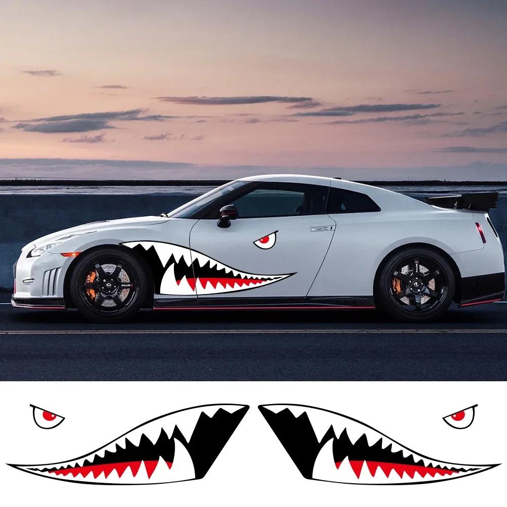 2PCS Shark Mouth Teeth Die Cutting Car Stickers Window Bumper Vinyl Decals Personalized Auto Body Decoration Decals Accessories