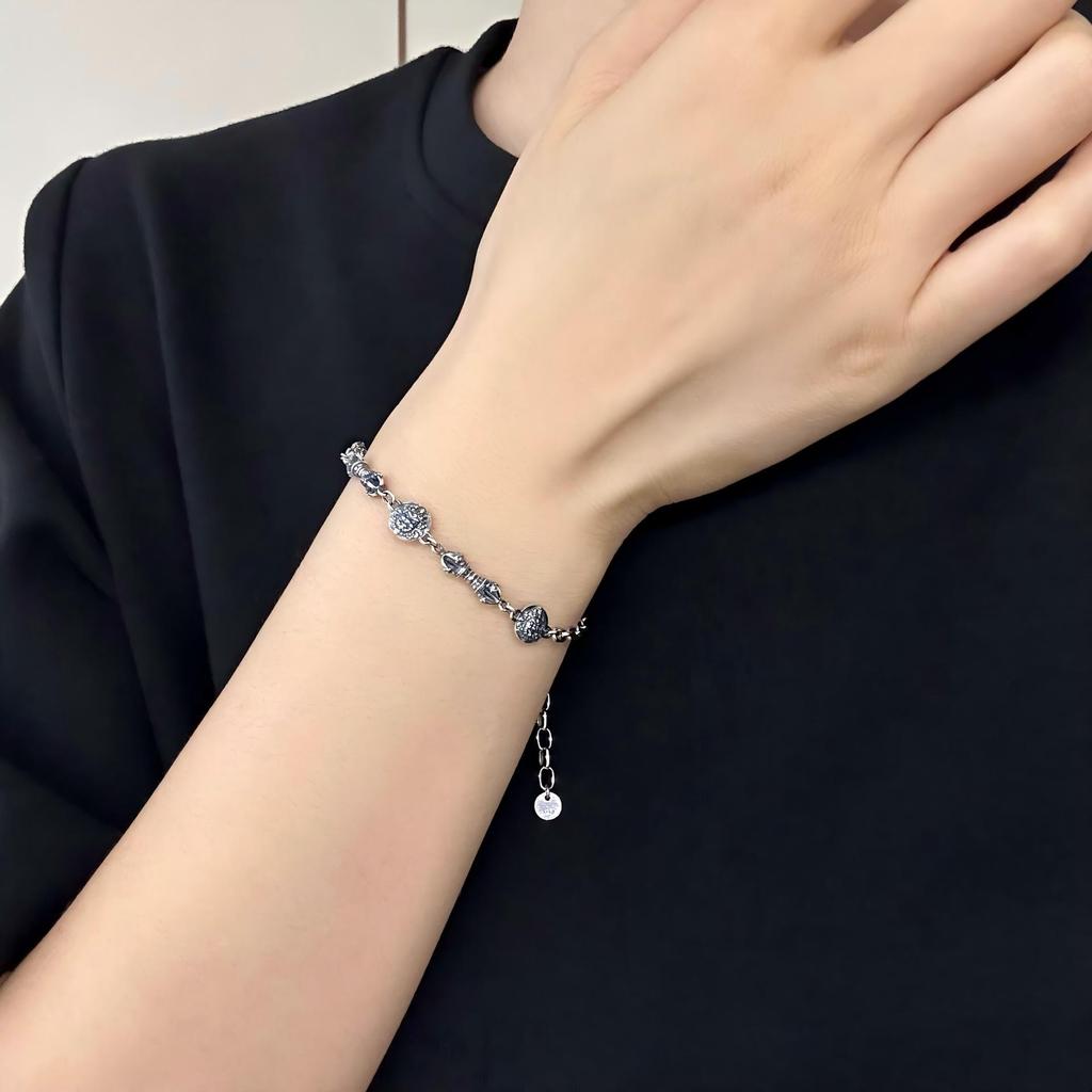 Браслет с статуэткой Бога Богатства Будды и Ваджрой из стерлингового серебра S925 для женщин - Оригинальный нишевый дизайн