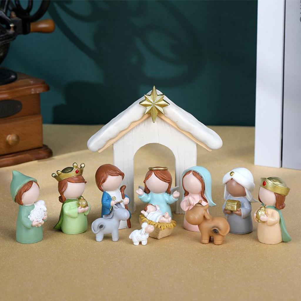 Christmas Nativity 12 Pieces Holy Family Manger Small Nativity Set Christmas Decor for Kids Adults Christian Desk Table Shelf
