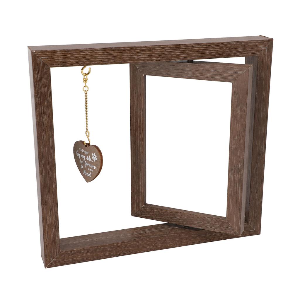 Dog Rotating Picture Frame Solid Wood Double Sided Heart Pendant Pet Memorial Photo Frame for Home