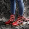 Women Ankle Boots  Autumn New Retro Ethnic Style Printed Metal Buckle Soft Leather Zipper Short Boots Shoes Botines Mujer