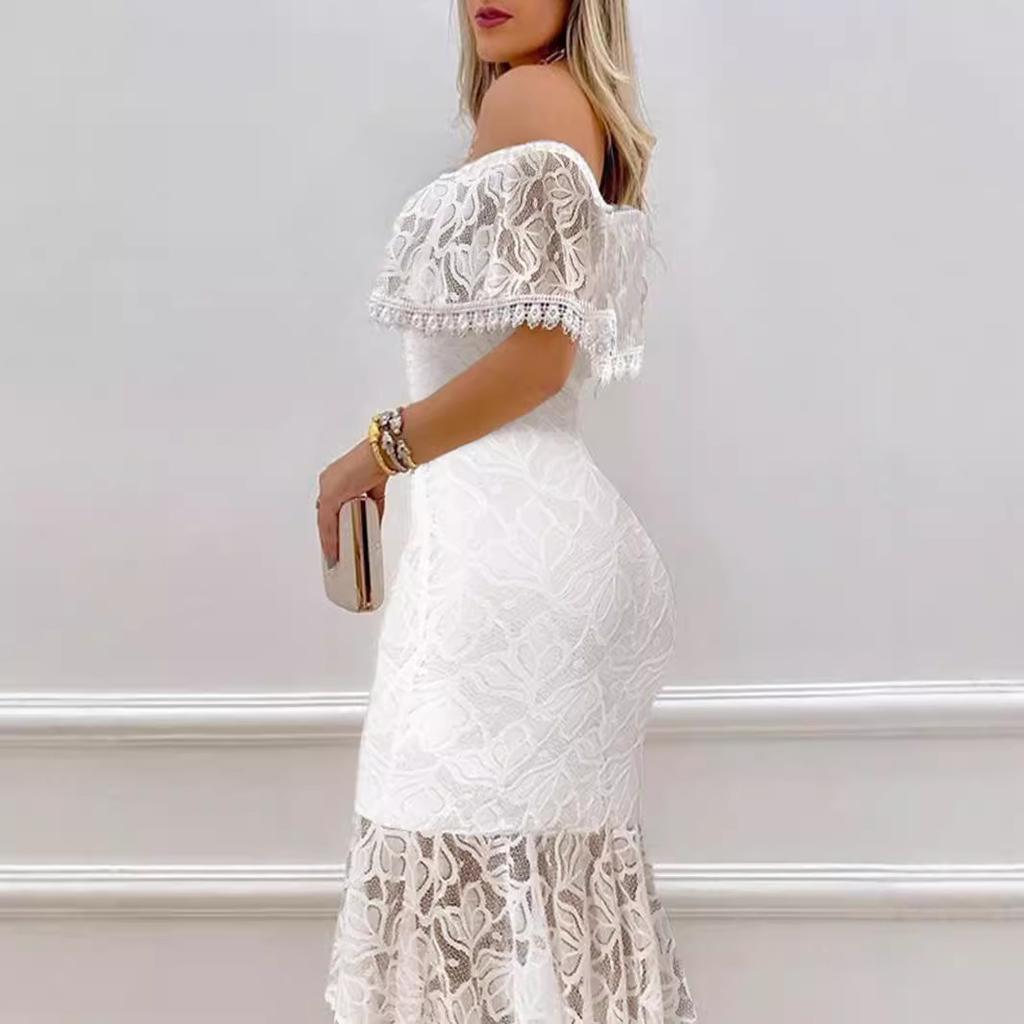One-word Shoulder Lace Hip Wrap Sexy Banquet Dress New Dress Dress