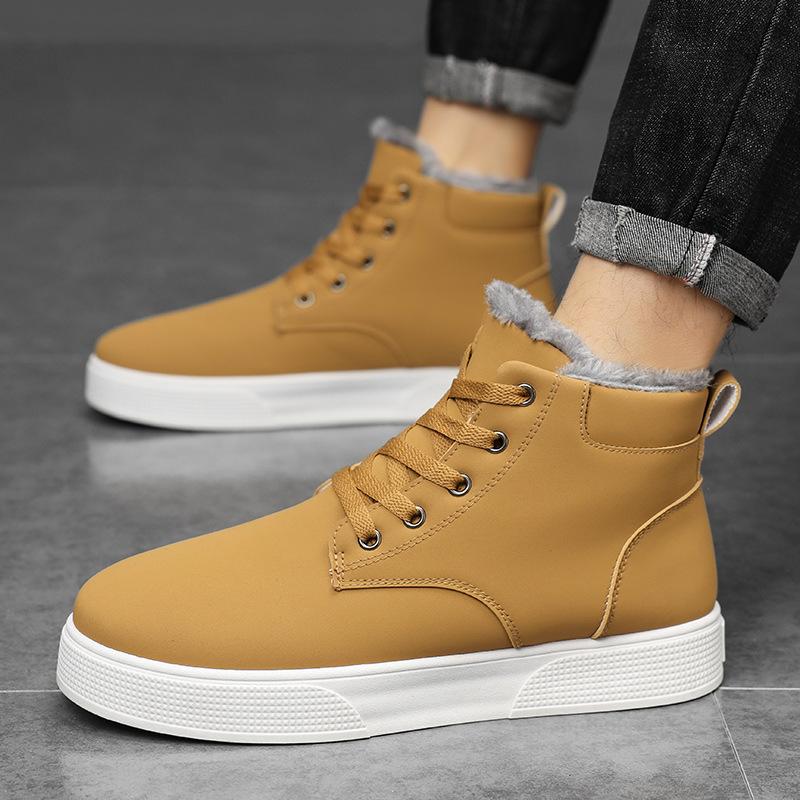 Модные высокие мужские туфли Sonw Boots для мужчин зимние теплые хлопковые туфли модные кожаные мужские туфли на плоской подошве брендовые мужские вулканизированные туфли Botas