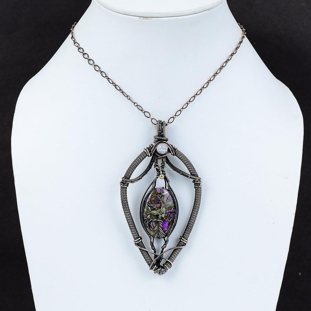 Древо жизни Медный кулон пурпурит Медная проволока обернутая подвеска ювелирные изделия ручной работы Драгоценный камень подвеска лунный камень медные ювелирные изделия подарок для матери