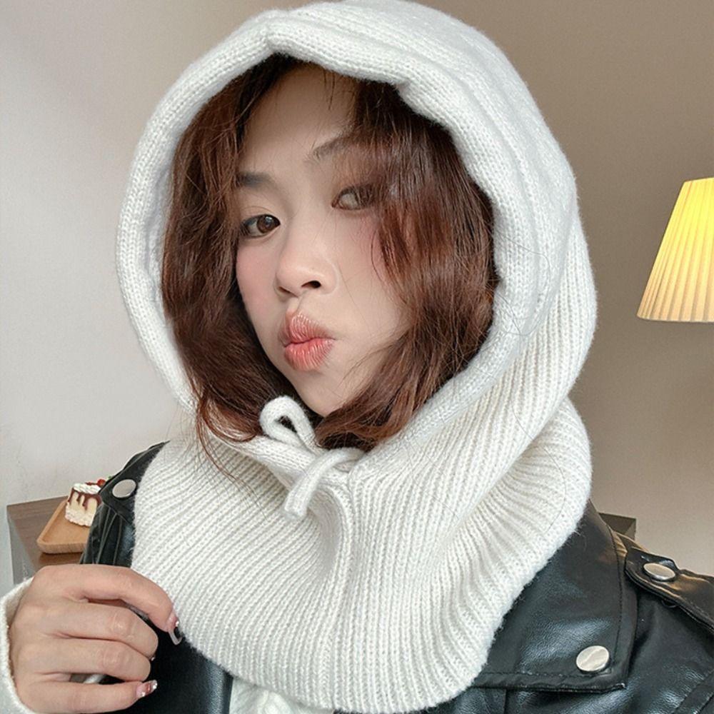 Solid Color Knitted Balaclava Hat Woolen Pullover Cap Cute Neck Collar Beanies Cap  Outdoor