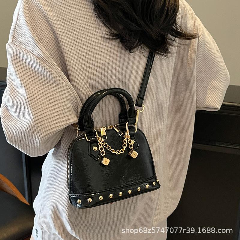 Niche Design Handbag Bag Women's Rivet Decoration Shell Bag Pu Commuter Shoulder Crossbody Bags