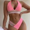 2Pcs/Set Women Summer Bikini Set Halter Backless Bra High Waist Swimming Trunks