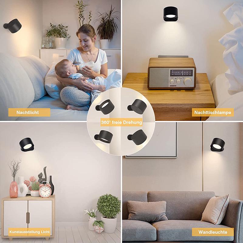 360° Rotating LED Wall Light: Rechargeable, Portable Touch-Control for Bedside Reading & Magnetic Cabinet Use.