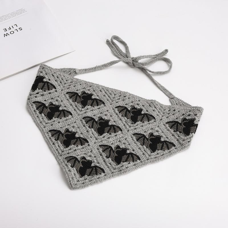 Knitted Cotton Halloween Bat Head Scarf Hat Multifunctional Triangle Scarf Skull Headband for Women Party Cosplay