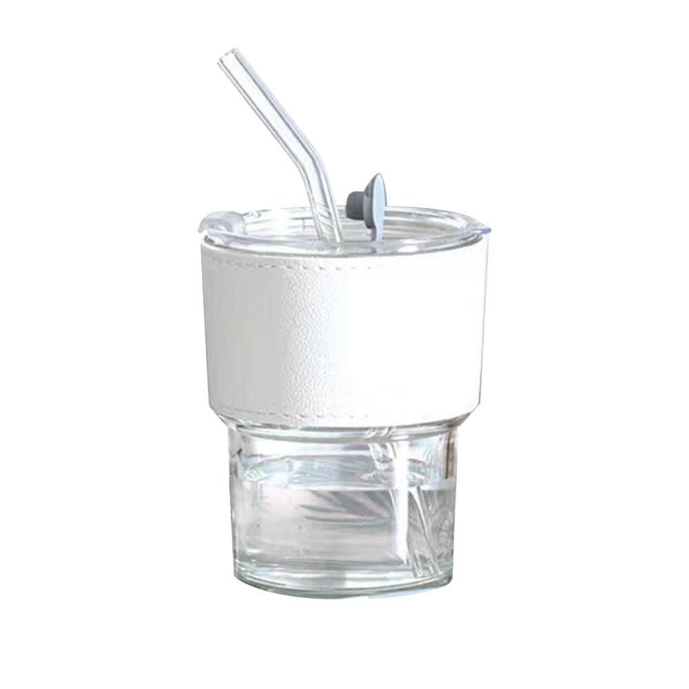 400mL Glass Cup Heat Resistant Glass Straw With Cover Coffee Cup Leak Proof Cup Tea Cup Leather Cup Set Tableware Mug