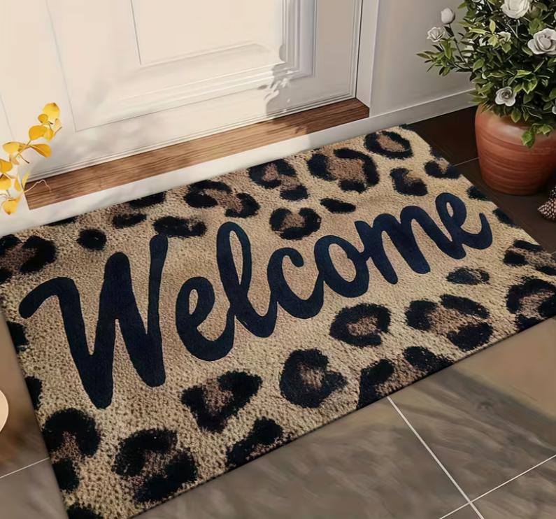 Leopard Print Welcome Doormat, Soft, Non-Slip Design, Washable Entryways, Doorways, Bathrooms, Bedrooms, Living Rooms Small Rug