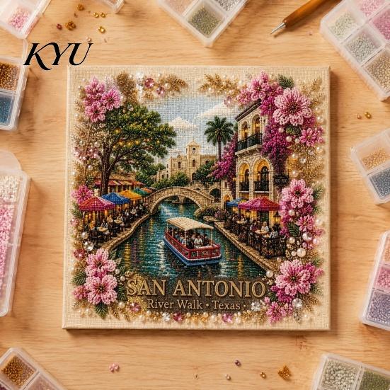 Shiny Rhinestone Accessories American Destination Faux Pearl Art Kit, Scenic Landscape Painting Exquisite Artistic Visual Effect DIY 3D Bead Craft Kit