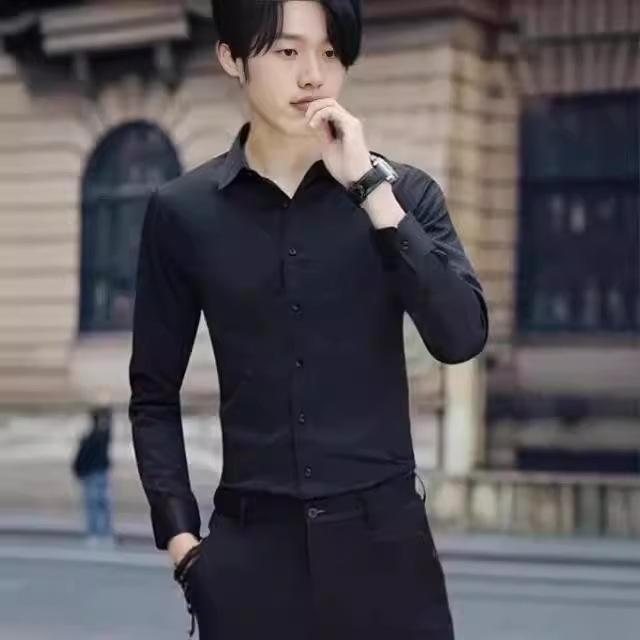 Мужская рубашка в деловом стиле с длинным рукавом, корейский стиль, не требует глажки, белая/черная, летняя рабочая одежда