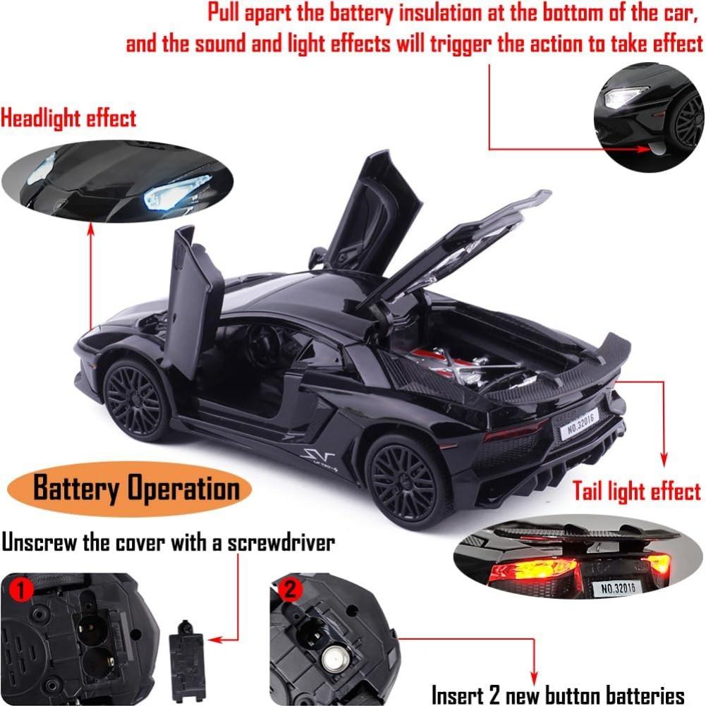 Коллекционная черная игрушечная машина Lambor LP750-4 из сплава в масштабе 1/32, литая под давлением модель автомобиля с подсветкой и звуком