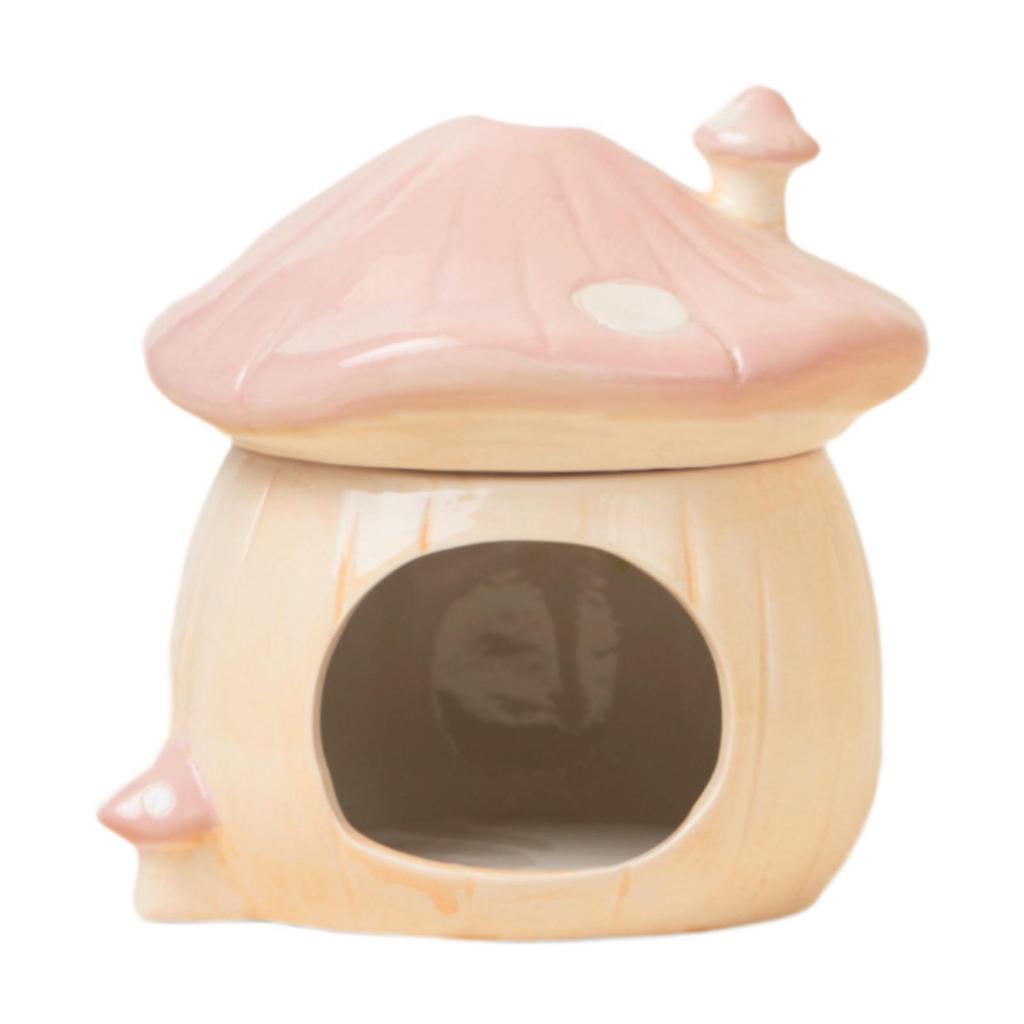 Ceramic Hamster House Mushroom Shaped Pet Habitat Nest Indoor Cartoon Sturdy Hamster Hide Bed For Small Animal Food Bowl