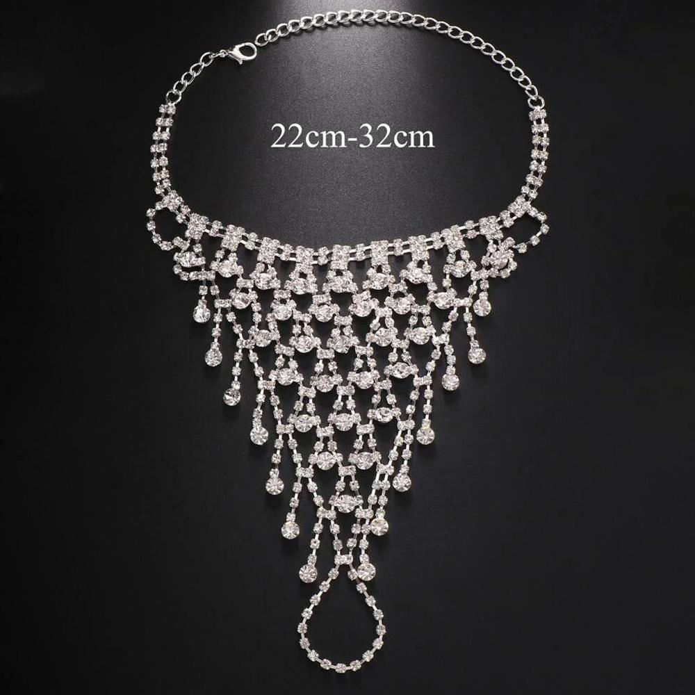 Shinny Stonefans Стразы Браслеты для невесты Сетчатый браслет с кристаллами Цепочка для руки Свадебный браслет Кольца для пальцев Аксессуары для рук для женщин