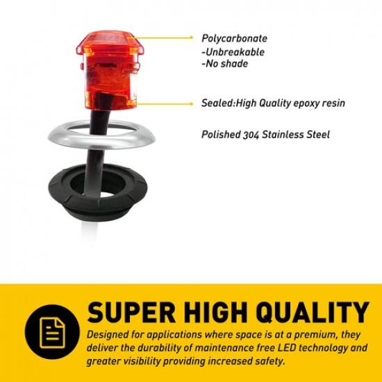 3/4" Round Red LED Marker Side Light W/Chrome Stailness for Base Truck Trailer R