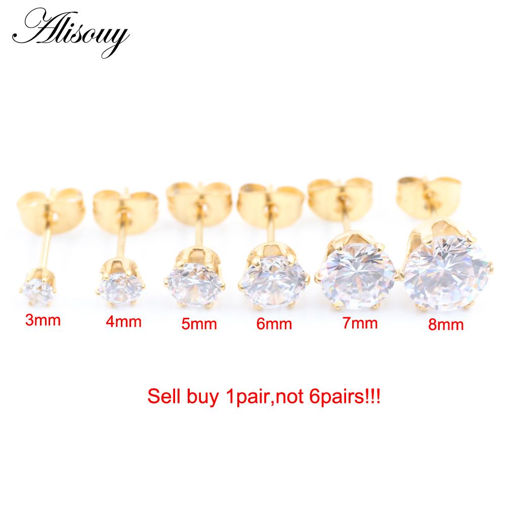 Alisouy 2 шт., нержавеющая сталь, круглый кубический цирконий, кристалл CZ, женские и мужские серьги-гвоздики, хрящ для козелка, пирсинг, ювелирные изделия