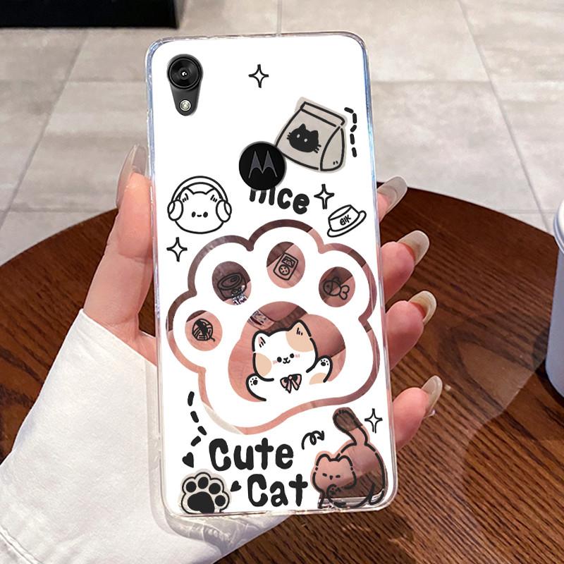 Jelly Casing For Motorola Moto E6 Fundas MOTOE6 Capa Clear Silicone Soft TPU Back Cover Cute Cat Rabbit Heart Protective Case