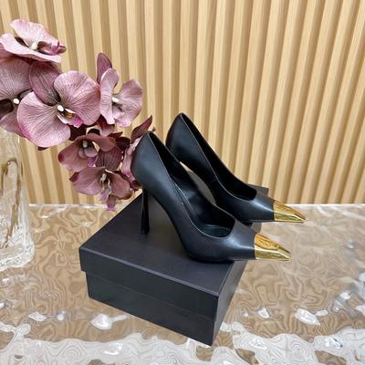 2024 осень и зима новые знаменитые металлические остроконечные туфли на высоком каблуке женские черные туфли с неглубоким ртом королевская сестра сексуальный темперамент на тонком каблуке